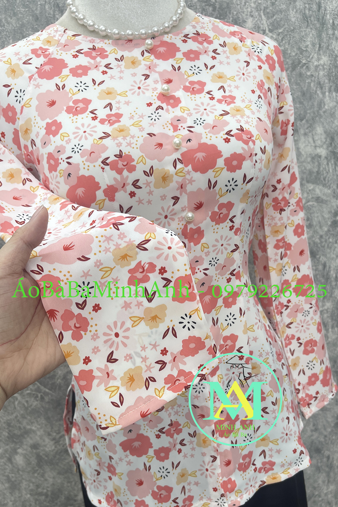 Áo bà ba dây kéo hoa anh đào