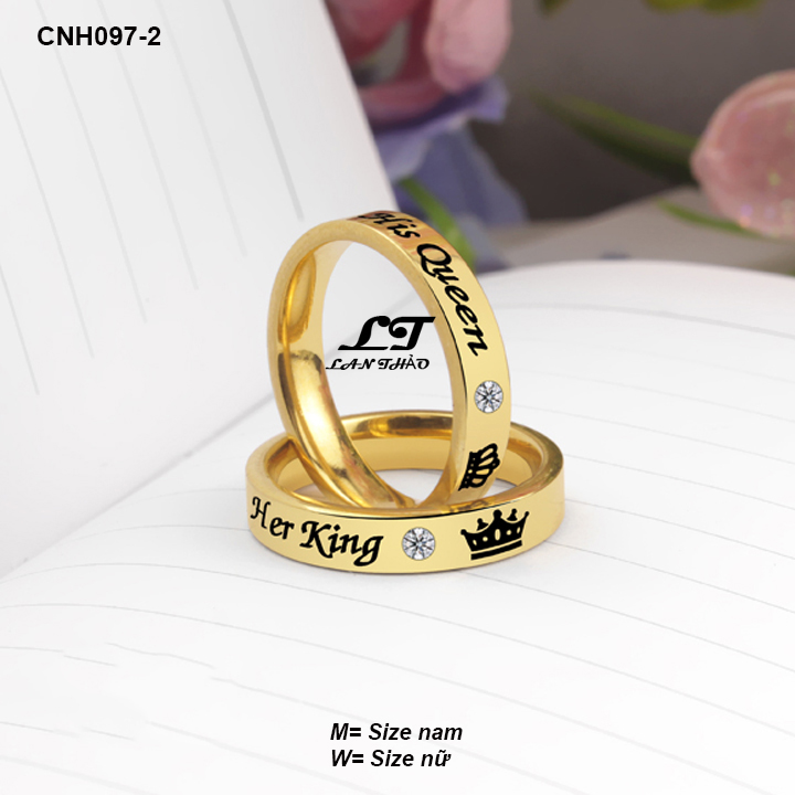 [HCM]Nhẫn cặp đôi His Queen Her King đính hạt CNH097-2