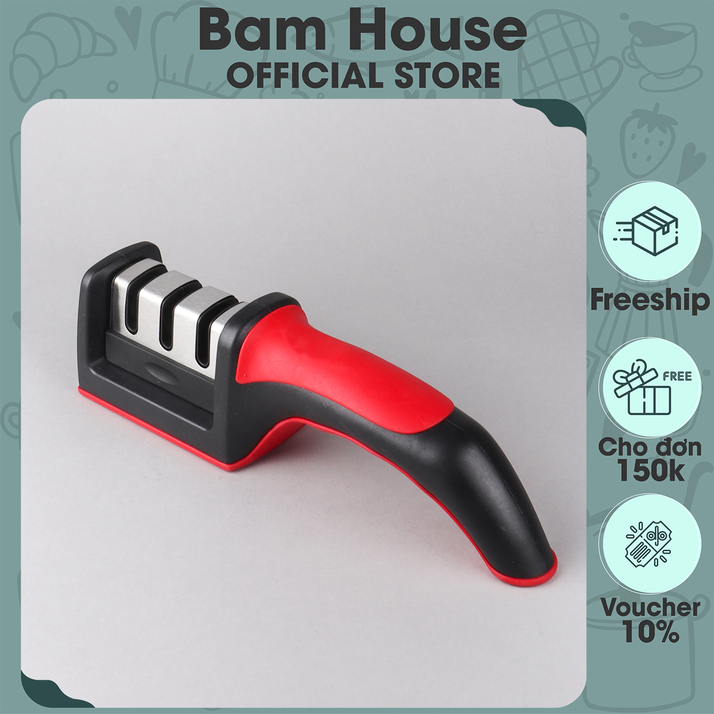 Dụng cụ mài dao 3 rãnh inox Bam House loại lớn cao cấp MD01