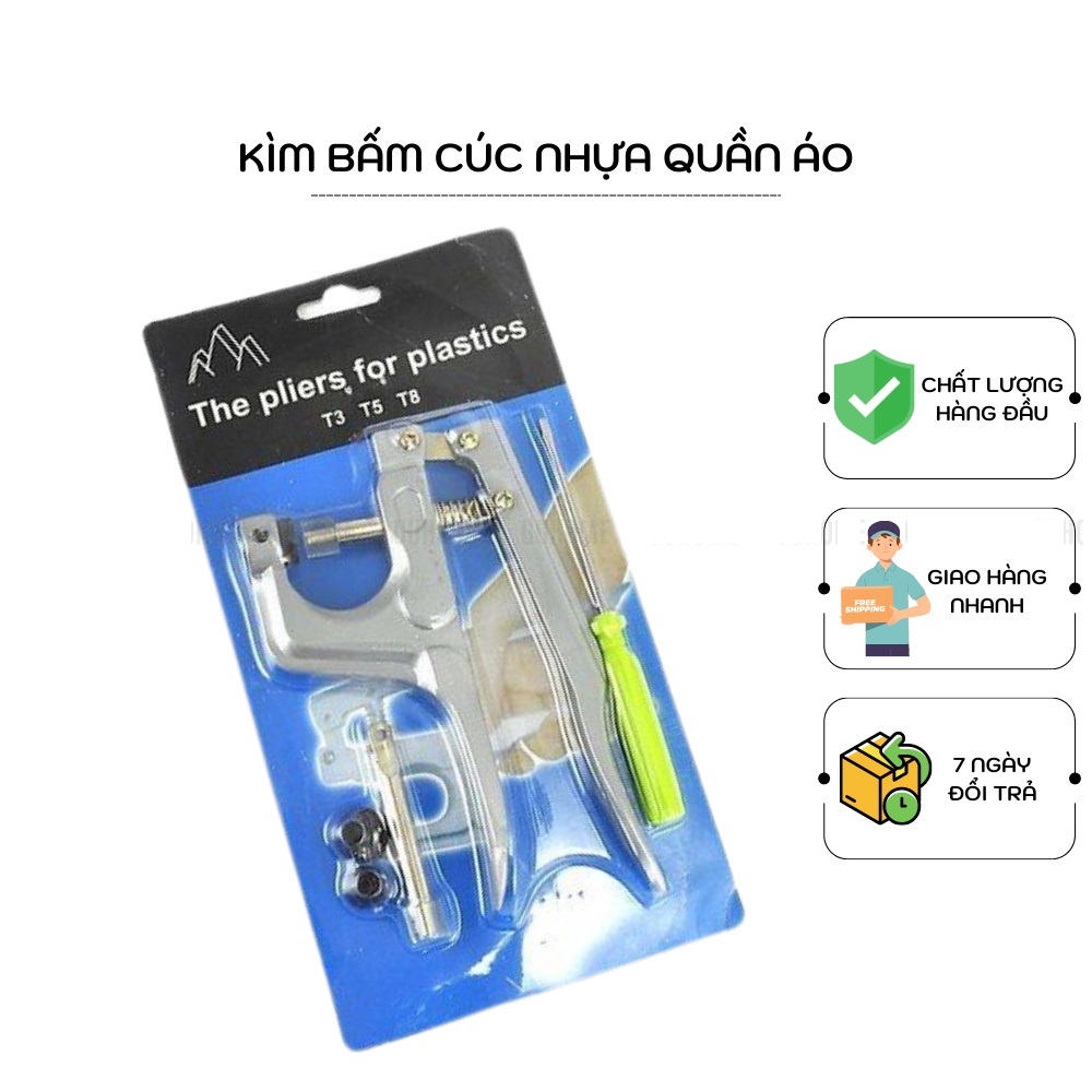 Kìm bấm cúc nhựa, khuy nhựa loại 1 bấm được 3 cỡ cúc 10mm, 12mm, 14mm tặng kèm 5 bộ cúc