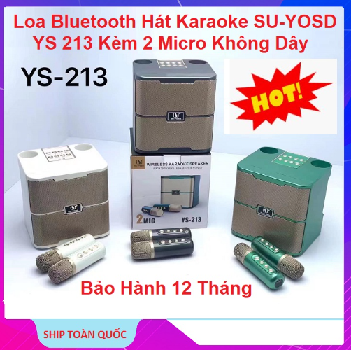 Loa bluetooth karaoke YS-213 - Tặng kèm 2 micro không dây,Loa Hát Karaoke Bluetooth Hiệu Ứng Đổi Giọng, Echo, Reverb, Kết Nối AUX, TF Card, USB. bh 12 tháng. lỗi 1 đổi 1.