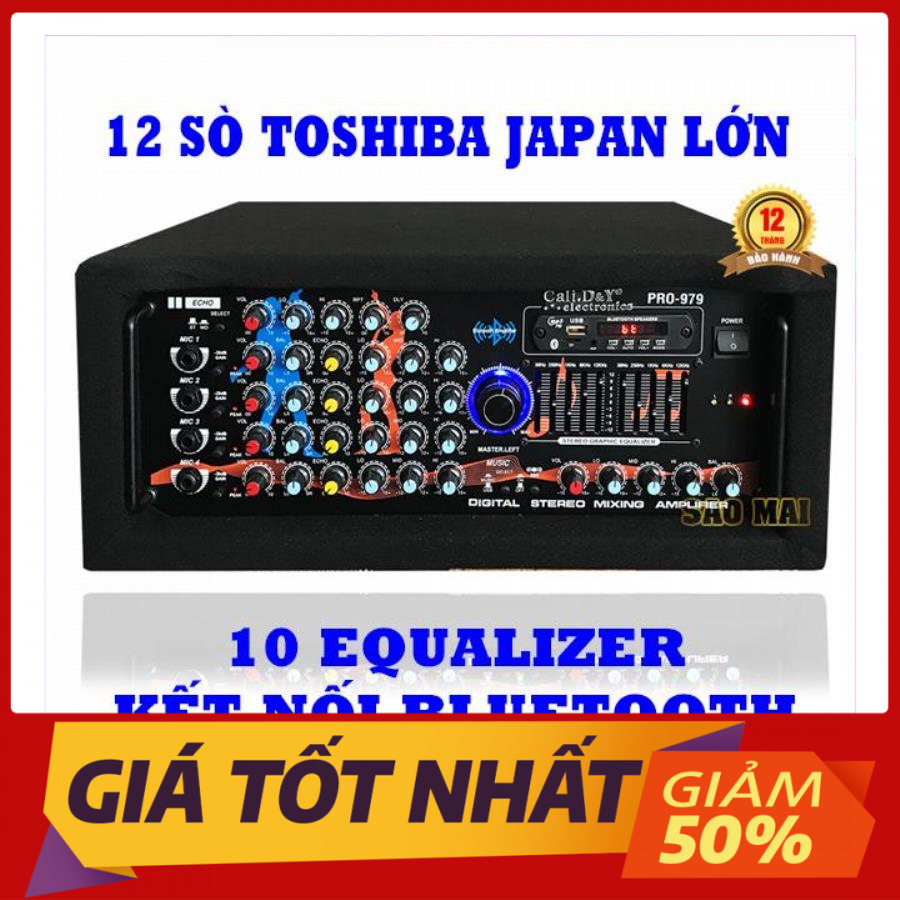 Amply 12 sò lớn đánh lực - Ampli BLUETOOTH  Amply karaoke gia đình sân khấu Cali.D&Y PRO-979, 12 sò Toshiba Japan, Tặng dây av.