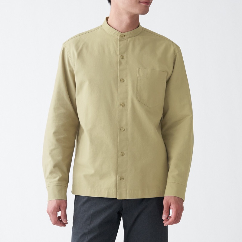 Muji áo sơ mi vải oxford washed cổ trụ