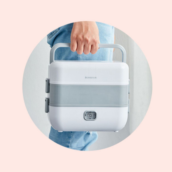 Hộp cơm cắm điện tự nấu chín, hộp cơm giữ nhiệt lõi inox có nắp chống tràn đa năng mini 2 tầng 4 ngăn dùng cho dân văn phòng tiện dụng