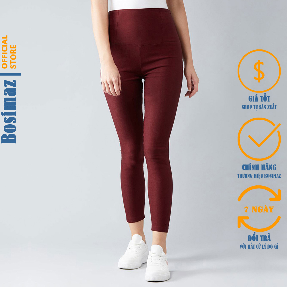 Quần Legging Nữ Bosimaz MS214 dài túi sau màu đỏ đô cao cấp thun co giãn 4 chiều vải đẹp dày thoáng mát không xù lông.