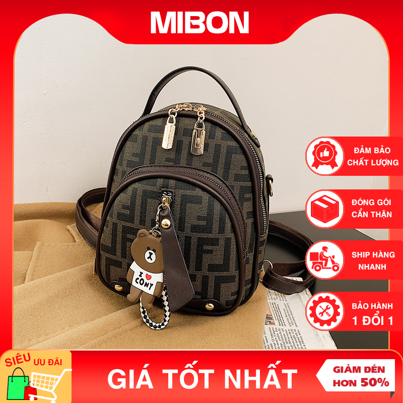 Balo mini nữ nhỏ FenĐi kèm móc khóa gấu thời trang đi học đi chơi phong cách Hàn Quốc