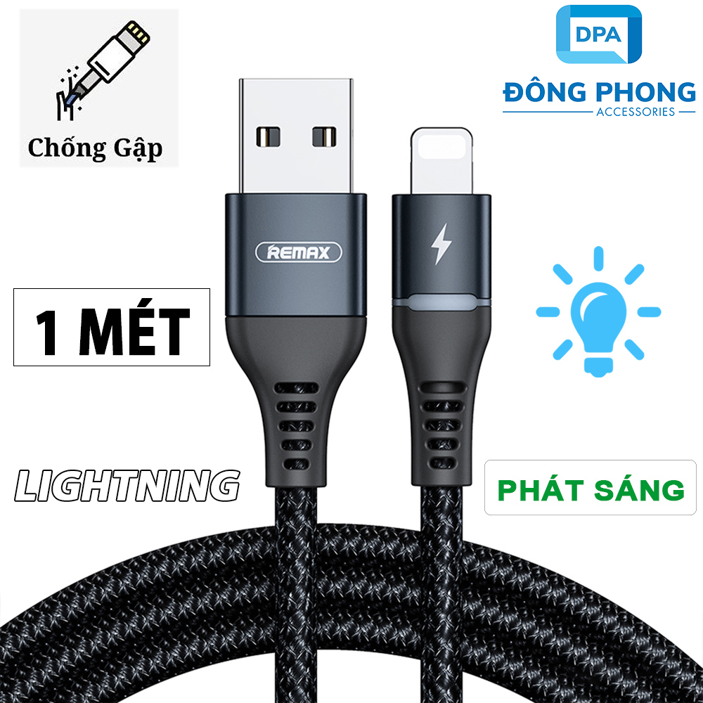 Cáp remax rc-152i sạc nhanh iphone, ipad dây dù chống gãy có led