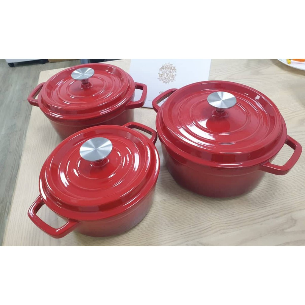 [ Hàng Nhập Khẩu ] Bộ 3 Nồi Gang Đúc Tráng Men Cao Cấp RAPIDO Chống Dính, Giữ Nhiệt Thức Ăn Tốt, Đức nguyên khối, Sử dụng với mọi loại bếp
