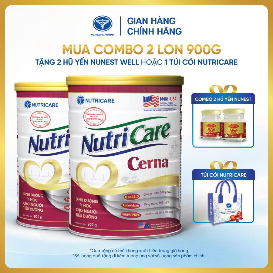 Combo 02 lon Nutricare Cerna 900g - Dinh dưỡng cho người tiểu đường