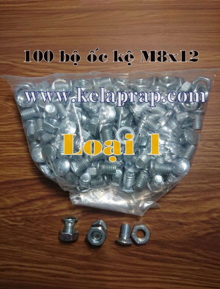 Ốc kệ. ốc kệ v lỗ m8x12 loại 1. bịch 100 bộ ốc + tán