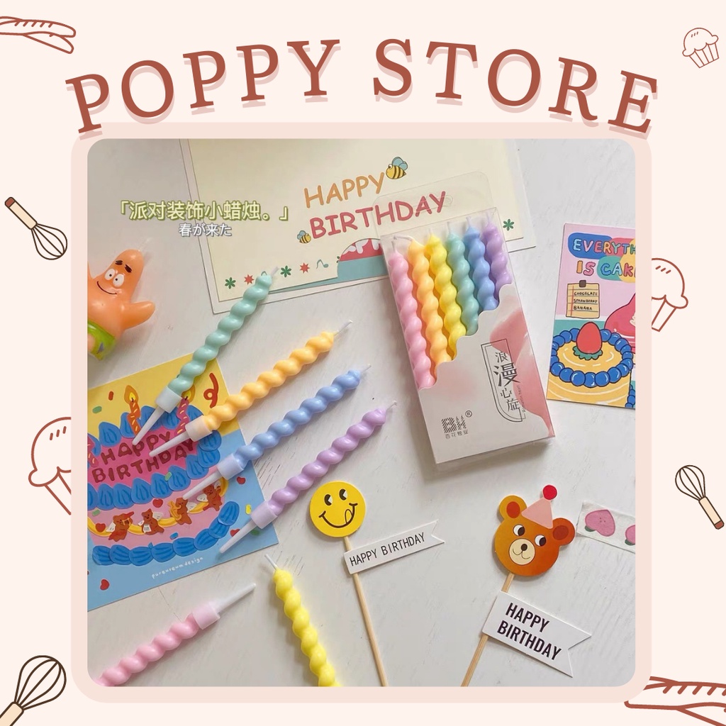 Nến sinh nhật, phong cách hàn quốc , 6 màu pastel dễ thương - poppy store