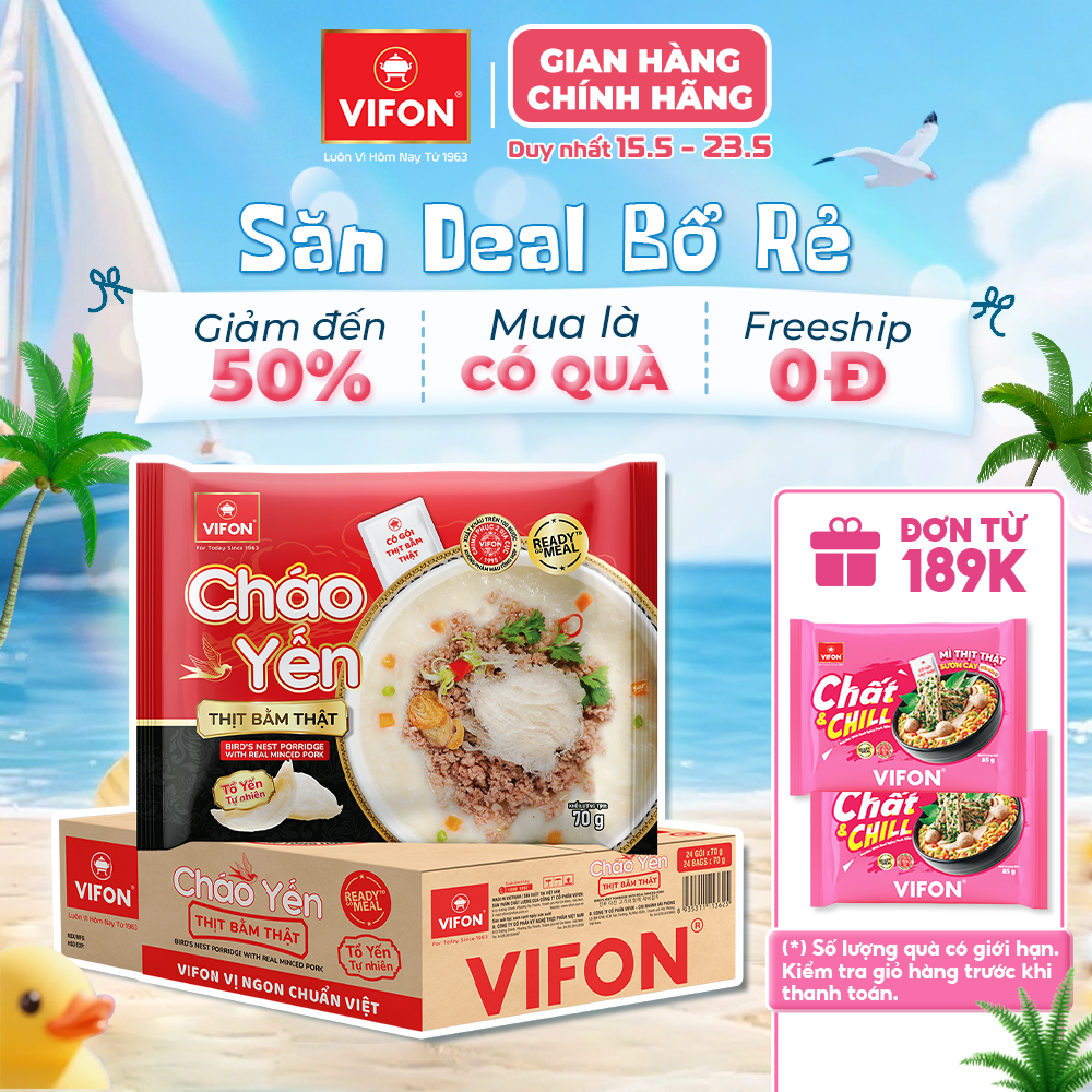 [VOUCHER HOT 15%] Thùng 24 Gói Cháo Yến Thịt Bằm/ Thịt Gà 70gr - Có Gói Thịt Thật, Đầy Đủ Dinh Dưỡng