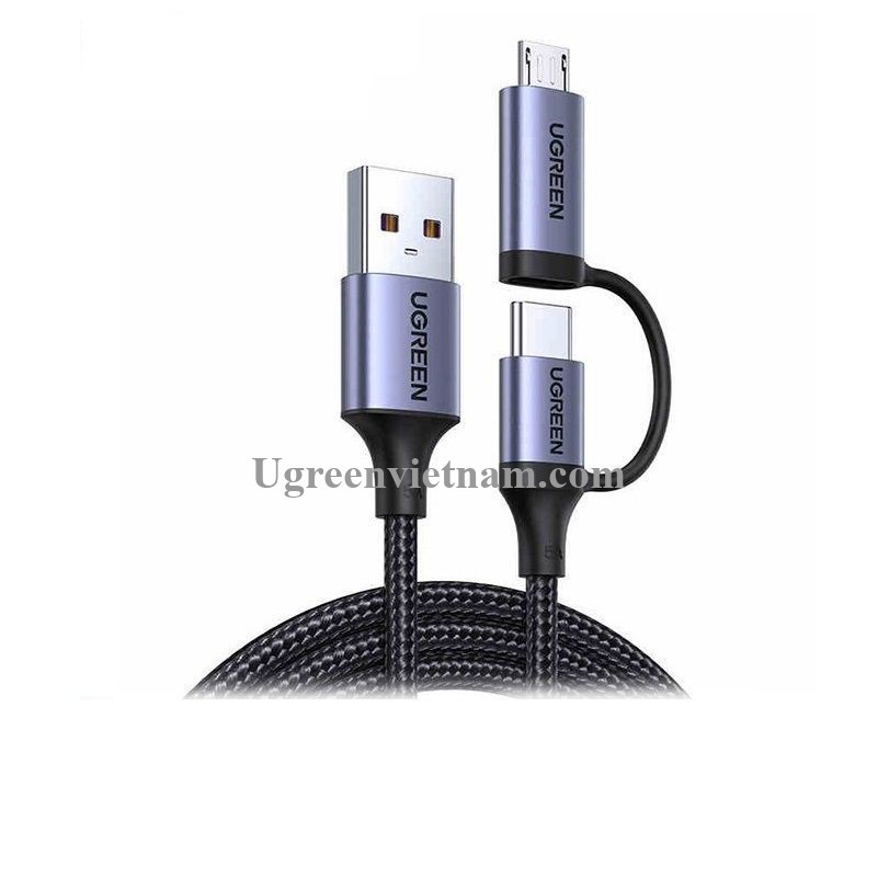 Ugreen 70555 1m 5v-5a màu xám cáp usb ra micro + type c mạ nickel đầu bọc nhôm chống nhiễu us324
