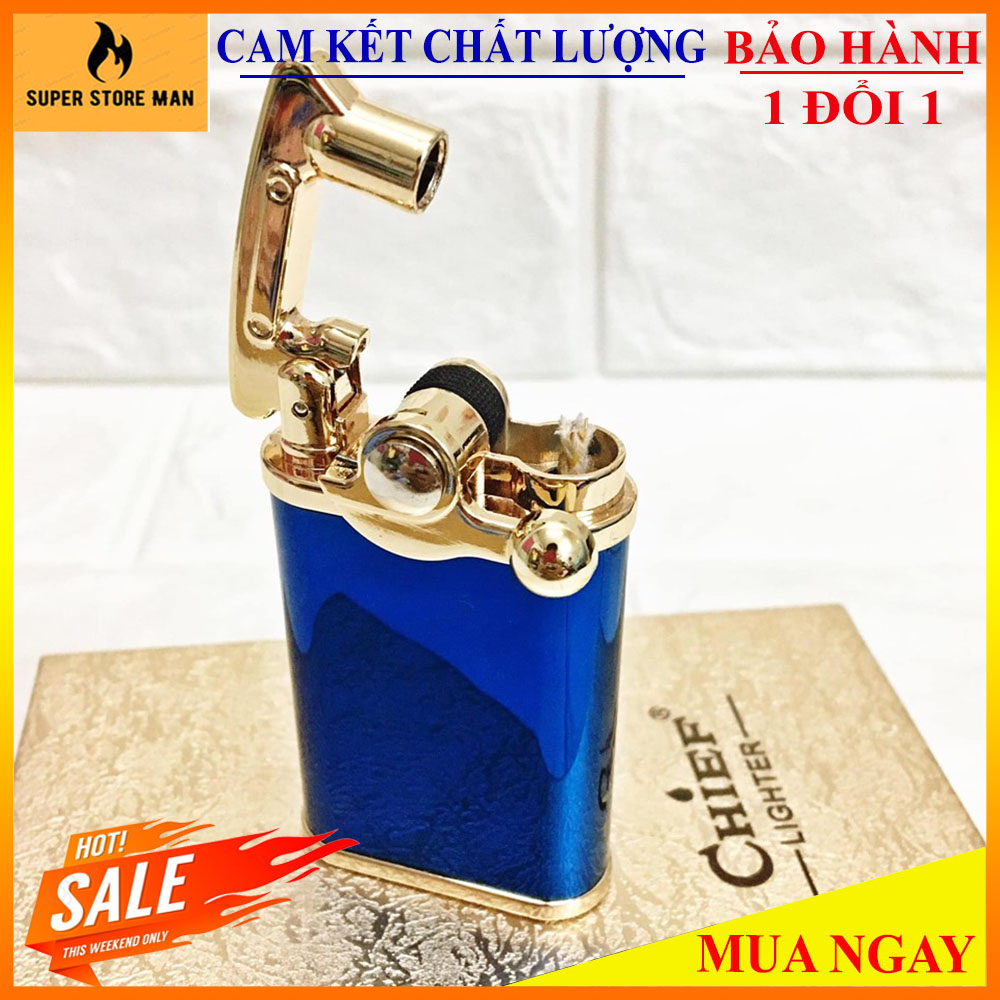 [HCM][HOT-SALE] Bật Lửa Hộp Quẹt XăngĐá Búng Tay - Mạ Chrome Cao Cấp – CHIEF Búng Tay Đánh Lửa Độc Đáo - Hàng Xịn Full Box #Xanh