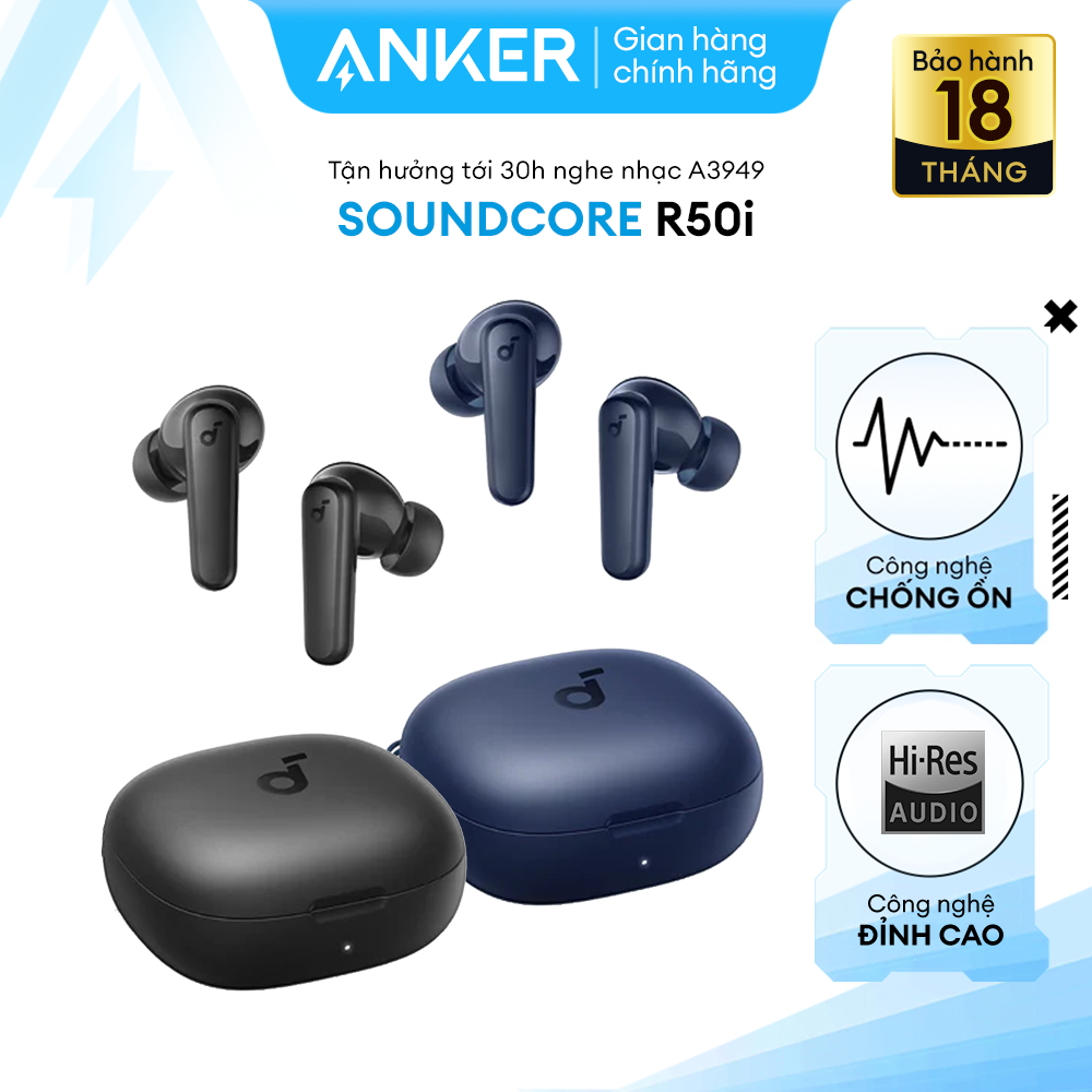 Tai Nghe Bluetooth Anker Soundcore R50i Siêu Nhẹ Nghe Nhạc Liên Tục Tới 30h Sạc Nhanh Hỗ Trợ App - A3949