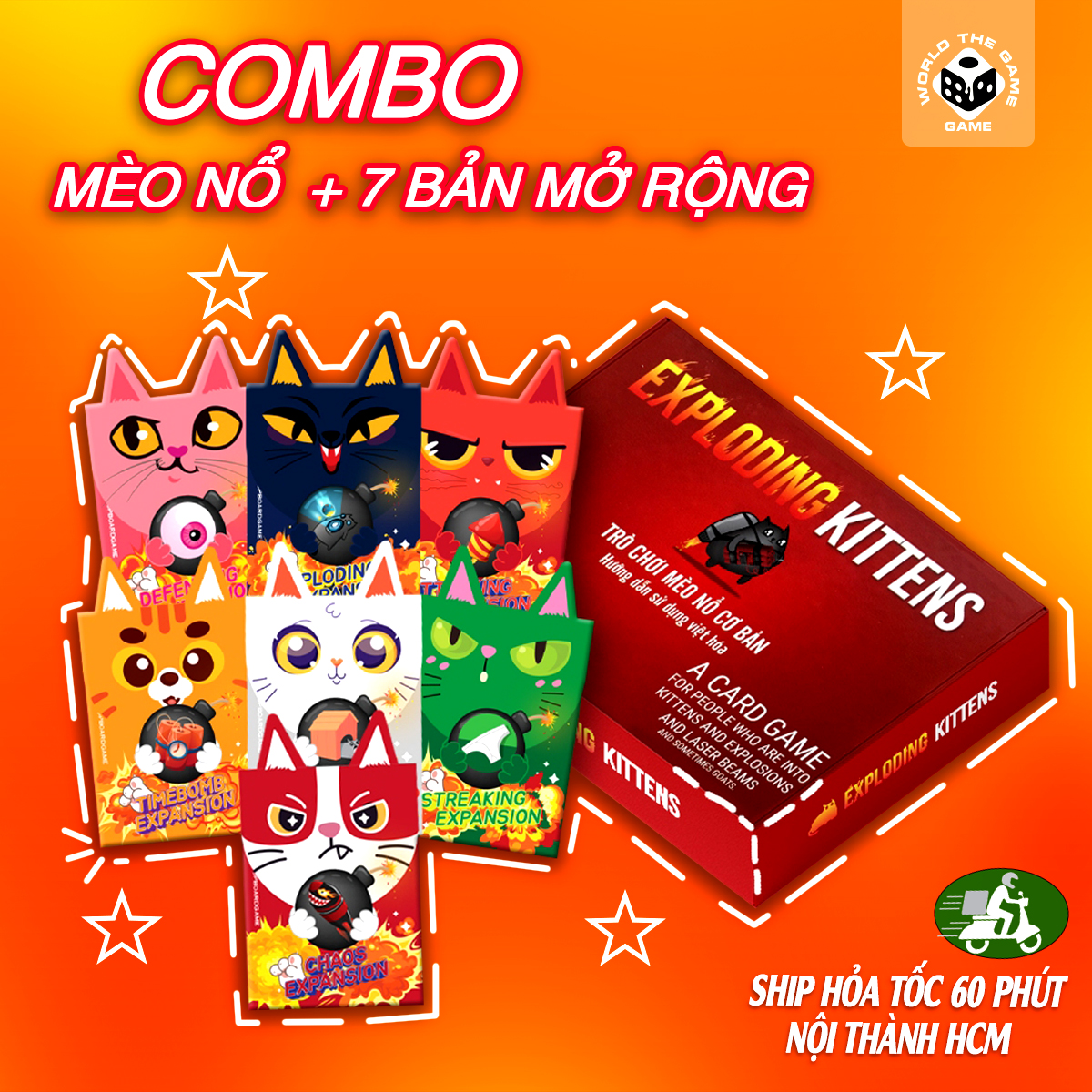Combo Mèo Nổ - Full 7 Bản Mèo Nổ Mở Rộng Tiếng Việt - Exploding Kittens - phiên bản hộp đỏ cao cấp