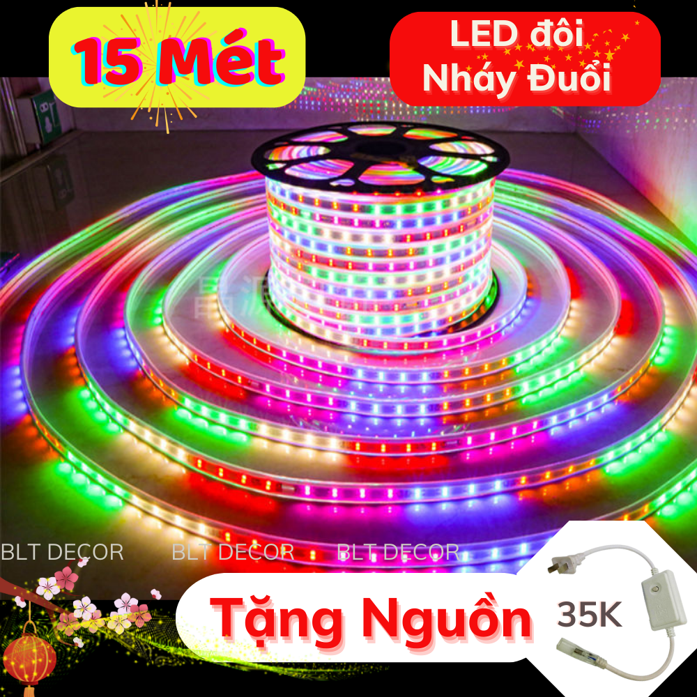 Dây đèn led nháy đuổi đôi 2 hàng bóng -Tặng Kèm Nguồn dây đèn led trang trí, đèn nháy, đèn chớp, đèn bàn thờ, đèn led trang trí ngoài trời, đèn led nhiều màu, den trang tri, đèn led trang trí tết, dây led đuổi