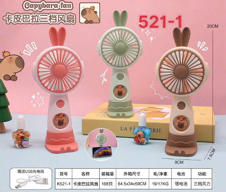 [Sẵn Sàng] Quạt Cầm Tay Quạt Tích Điện Mini Cầm Tay Có Đế Hình Tai Thỏ Capybara
