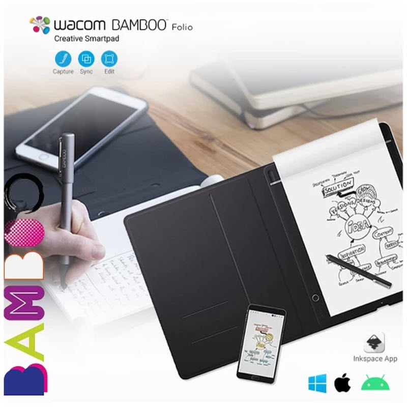 [Trả góp 0%]Sổ Ghi Chú Điện Tử Wacom Bamboo Folio CDS-610G Chuyên Dùng Để Vẽ Mindmap - Sketches Sử Dụng Trên Tất Cả Các Loại Giấy A5