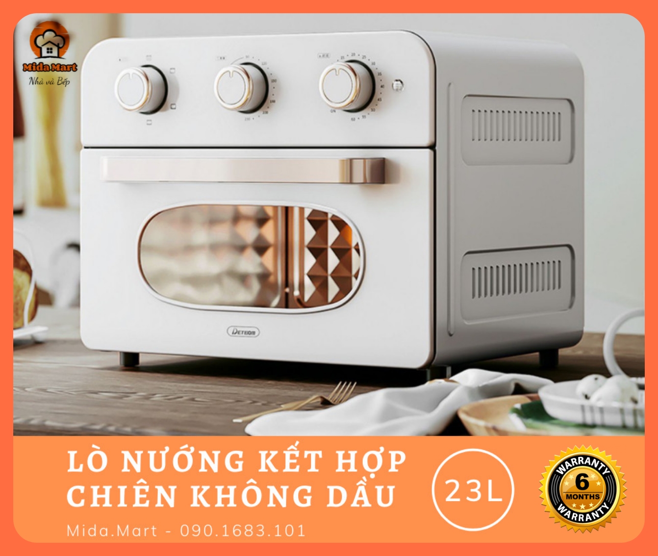 LÒ NƯỚNG/ NỒI CHIÊN KHÔNG DẦU 2IN1 CHÍNH HÃNG DETBOM 23L DB-KXKMO23LCW BẢO HÀNH 6 THÁNG