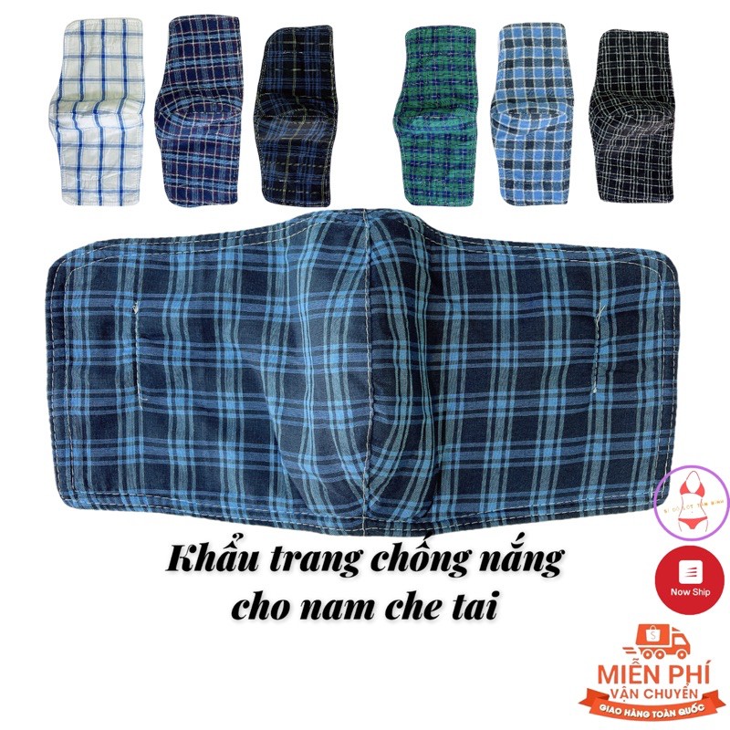 Combo 5 Khẩu trang vải nam bản to che tai mẫu kẻ KT-021