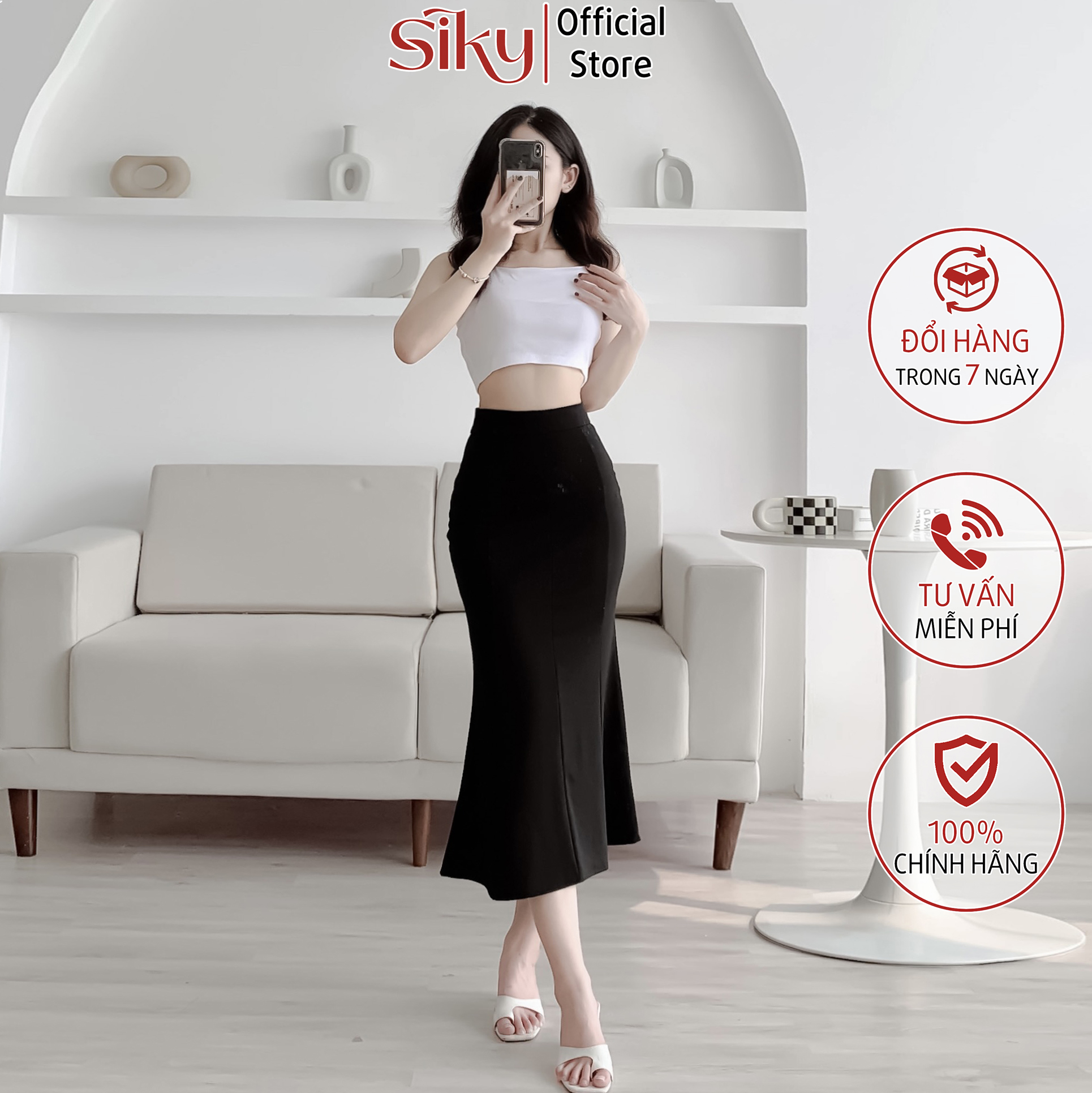 Chân váy đuôi cá nữ SIKY dáng dài, chân váy xòe tôn dáng cực xinh chất vải co giãn dáng Midi xòe Ulzzang Hàn Quốc - CV16