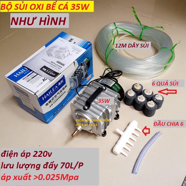 bộ Máy Sủi Điện 6 đầu vòi - Hailea ACO-003 (35w - 220v) + 6 quả sủi + 12m dây , Dành Cho Bể Cá/Hồ Cá Cảnh | máy thổi oxy cho hồ bể cá 35w | máy sục khí bể cá | máy sục oxy | máy sục khí bể cá mini | cá cảnh