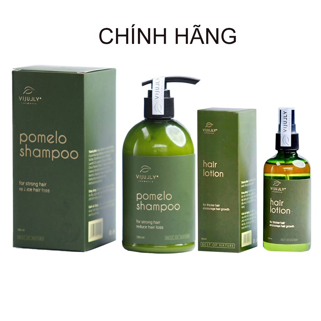 Combo Dầu gội bưởi kích mọc tóc pomelo Vijully 280ml + Nước xịt dưỡng tóc tinh dầu bưởi Vi jully 100ml