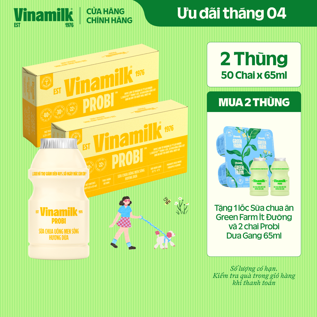 2 Thùng Sữa chua uống Probi Dứa chai 65ml 50 chai/thùng