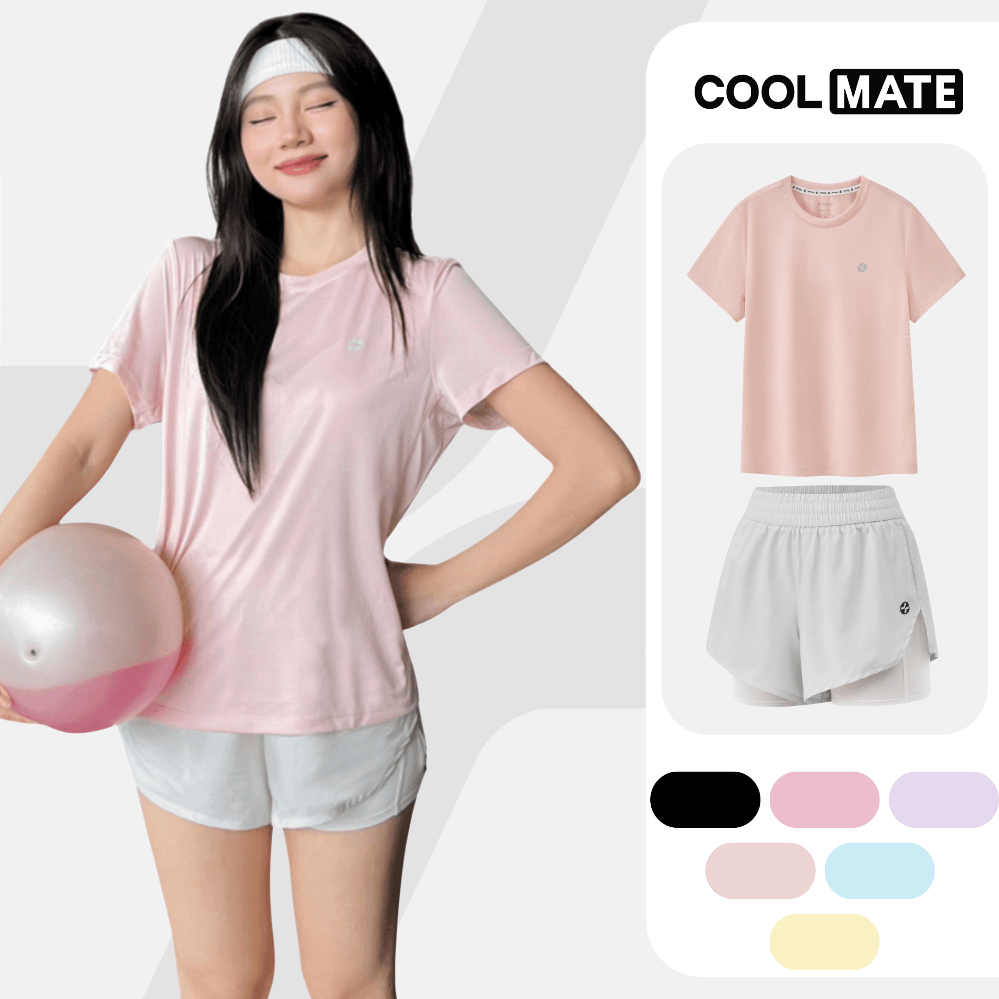 [TẶNG TẤT CỔ TRUNG]Set đồ thể thao nữ chạy bộ, tập gym, Pickleball áo Core tee và shorts nữ 3.5inch Core Shorts nhẹ, co giãn, thấm hút, nhanh khô - Coolmate Women
