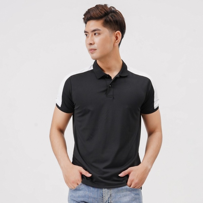 Áo Thun Polo Nam Đẹp Hàng Hiệu Cổ Trụ Màu Đen Trắng Thiết Kế Phối Vai Thời Trang Cao Cấp FAVITI AT131