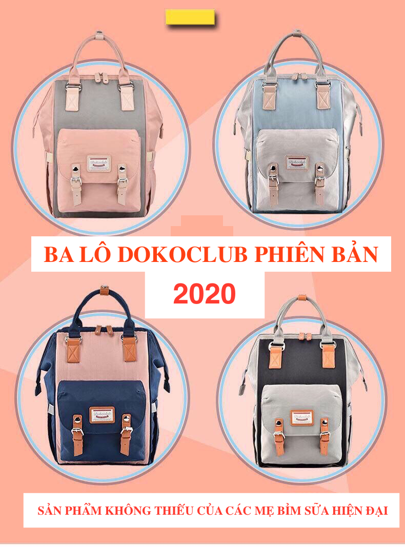 Balo đa năng 13 ngăn đựng đồ chống thấm, giữ nhiệt bình sữa cho me bỉm sữa Dokoclub 2020 mẫu mới