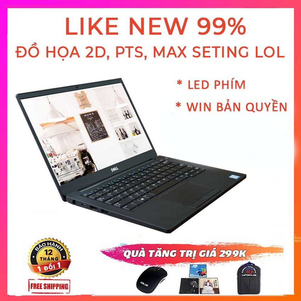 Dell latitude 7390, đồ họa 2d, max setting lol, i5-8250u, ram 8g, ssd 256g, vga intel uhd 620, màn 13.3 fullhd ips, 90% srgb