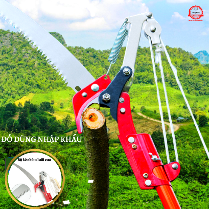 Kéo cắt cành cây giật dây trên cao- Bộ đầu kéo kèm lưỡi cưa