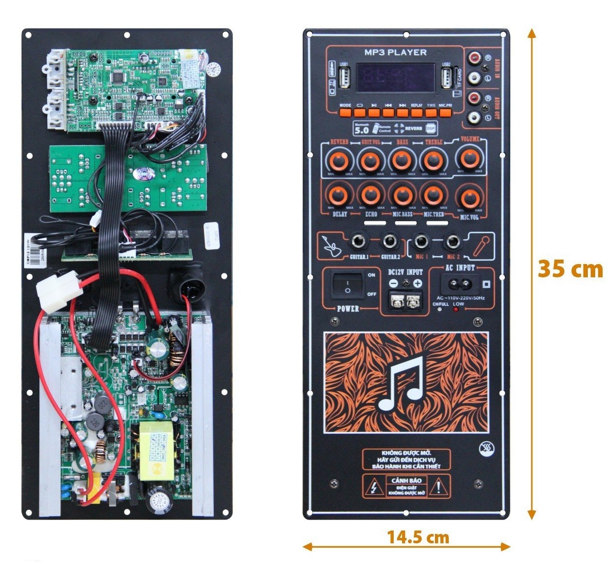 Bo Mạch Loa Kéo DSP12 - 120W mẫu mới 2023 có Reverb đánh Bass 3 tấc, 4 tất đơn kích thước 14.5 * 35