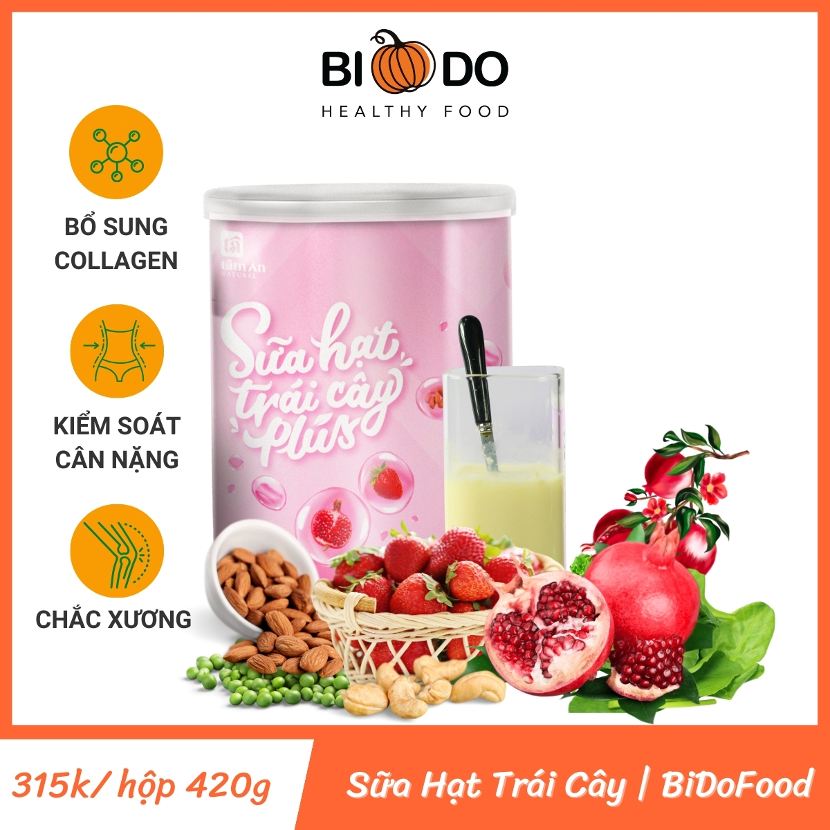 Sữa bột đậu hạt rau củ trái cây plus - bí đỏ food - bổ sung collagen từ thực vật
