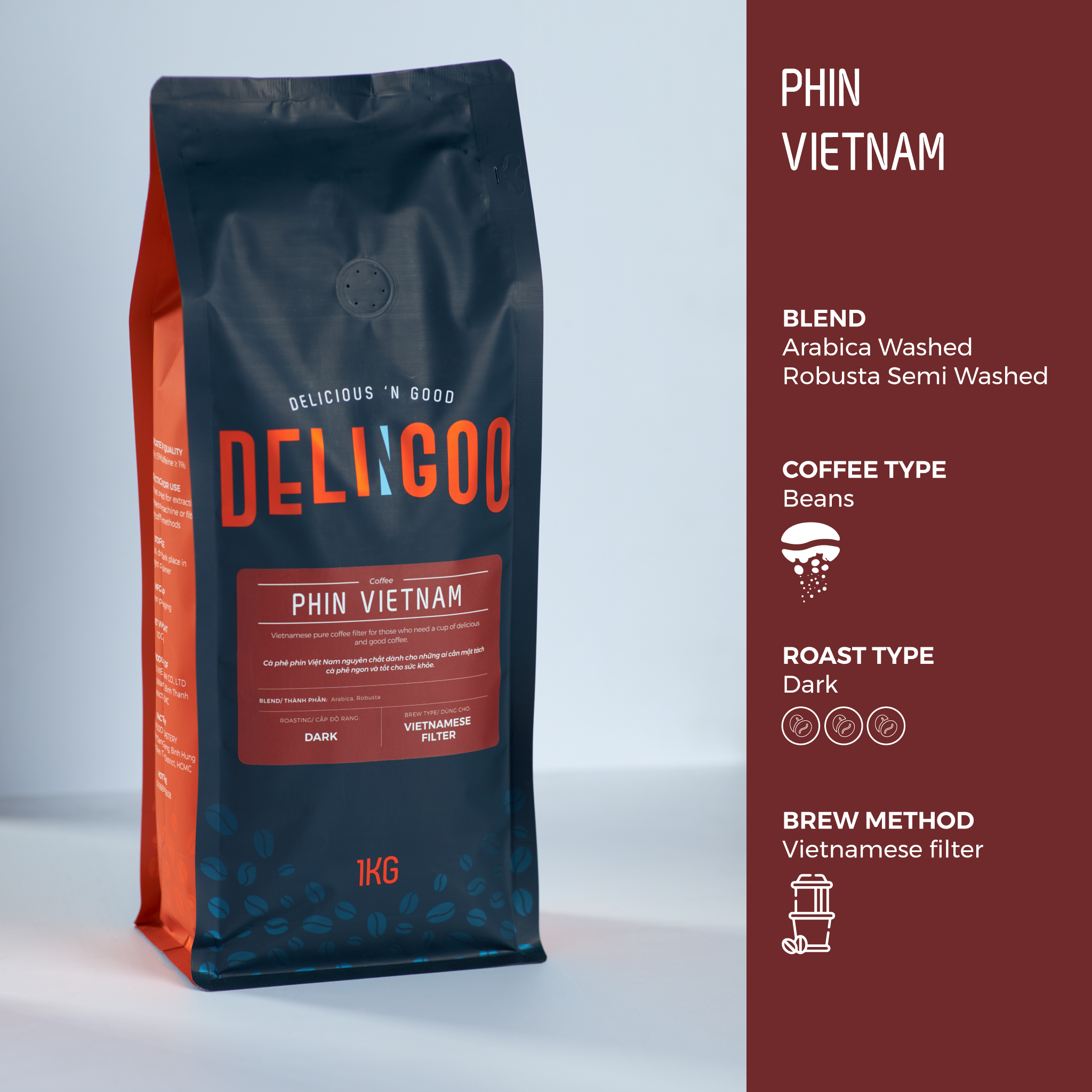 Cà phê nguyên chất pha phin arabica robusta honey delingoo coffee gói 1 kg