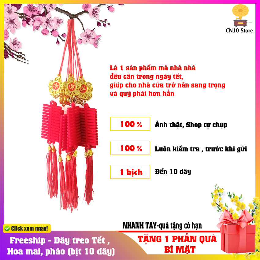 Dây Treo Trang Trí Tết 2023, Liễn treo tết, dây treo cây mai, cây đào - Hình Pháo Và Hoa Mai Vàng Q217 MICRO368