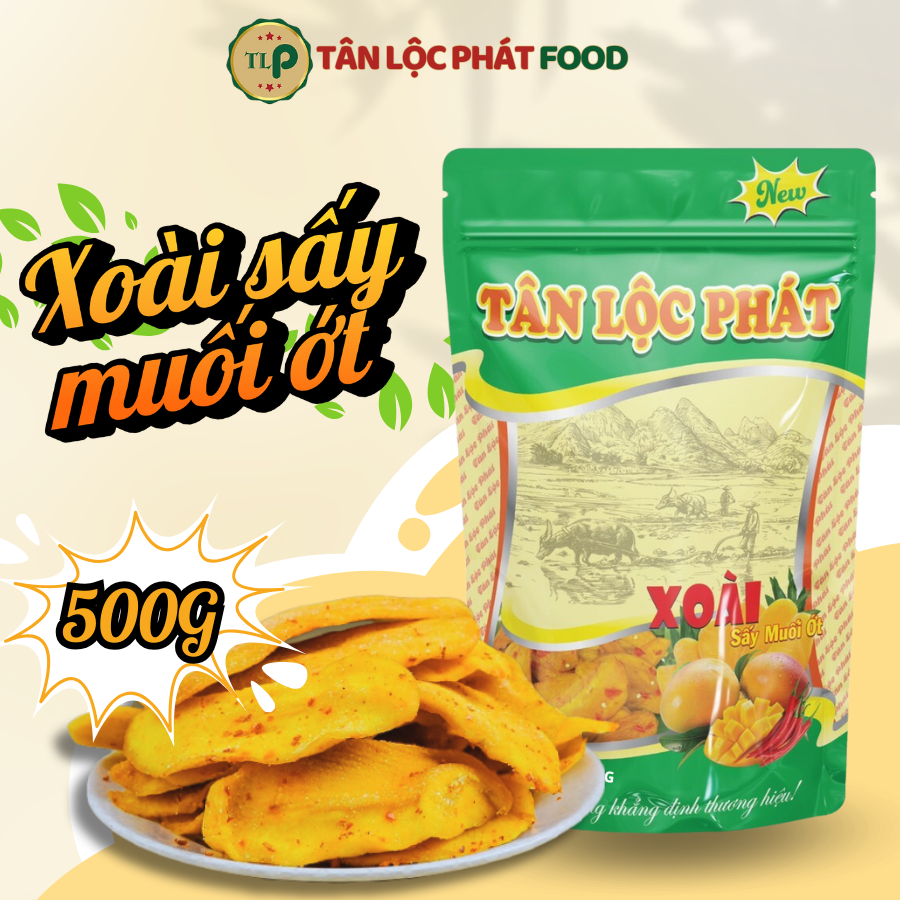 Xoài Sấy Dẻo Muối Ớt Tân Lộc Phát Food Xoài sạch, Ít sơ, Miếng to dày