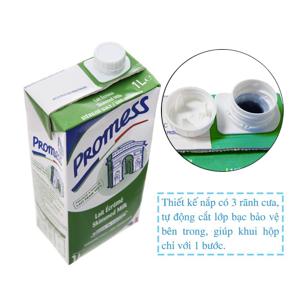 SỮA TƯƠI ÍT BÉO PROMESS PHÁP (HỘP 1L) - ĐỦ 3 LOẠI (ÍT BÉO - KHÔNG ĐƯỜNG - TÁCH KEM) DATE XA T01.2022