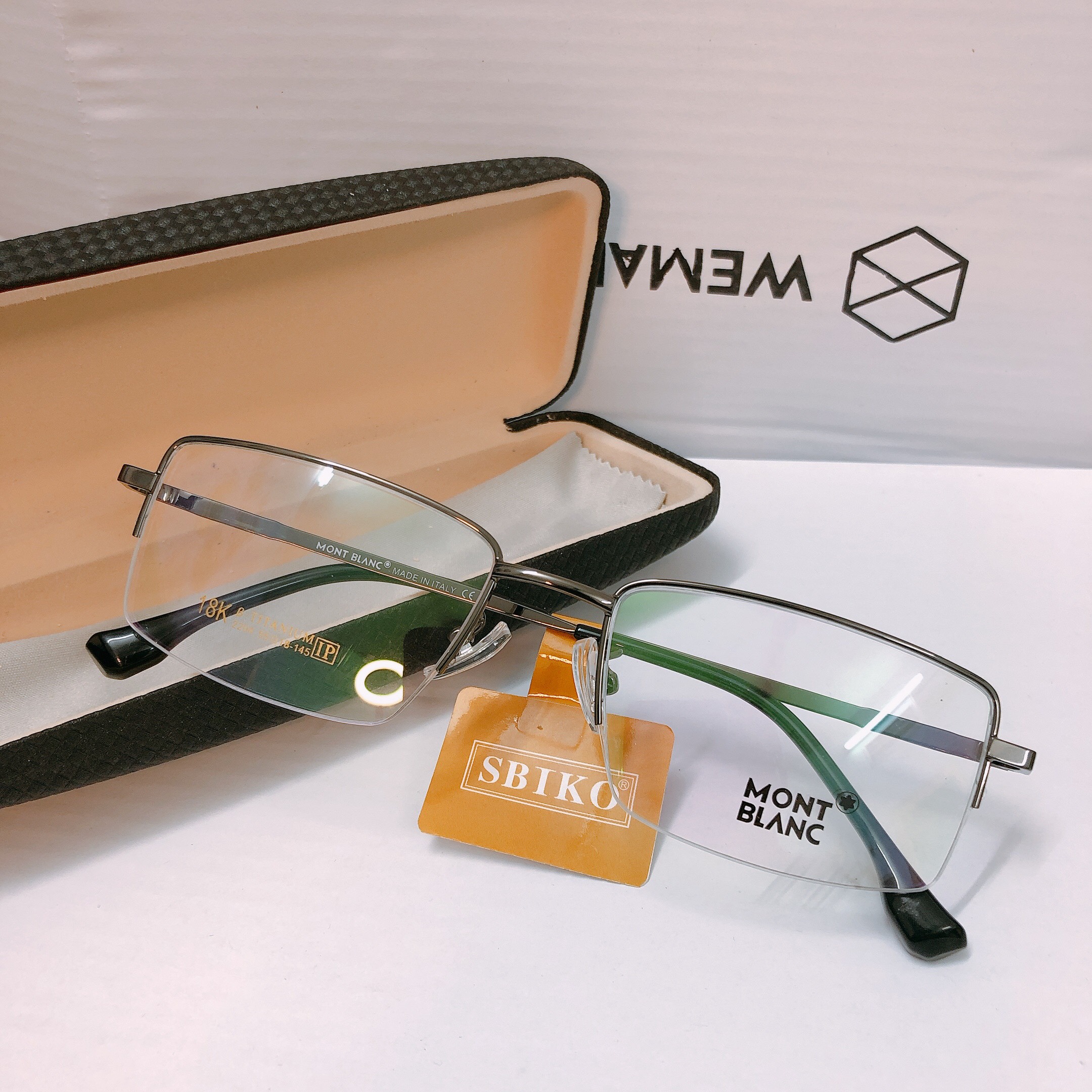 Gọng kính cận nam Monblace Nhật bản mắt nửa viền hợp kim TITAN thanh mảnh màu sắc thời trang Bảo hành 1 đôi 1 tặng hộp và khăn