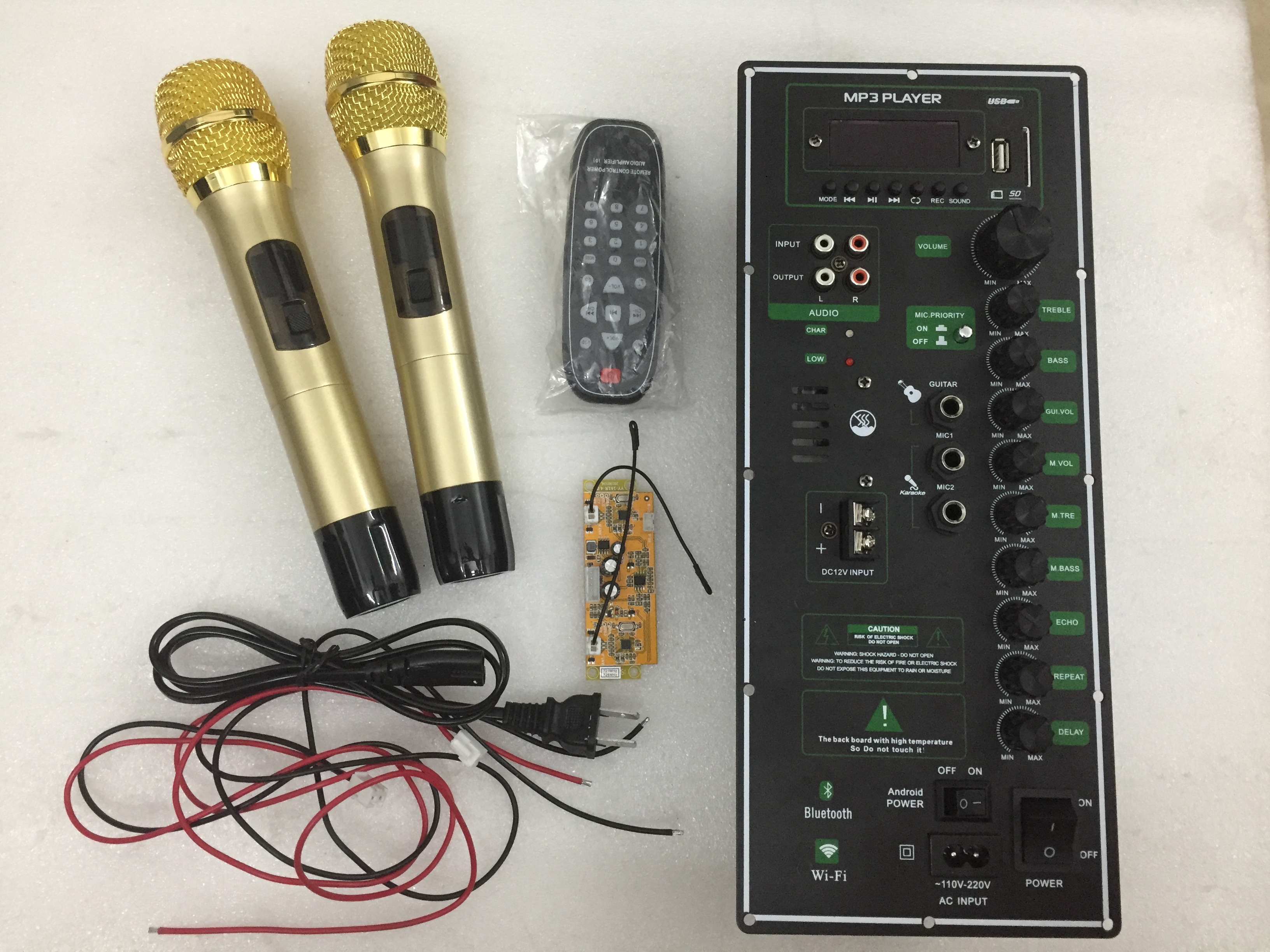 TRỌN BỘ MẠCH LOA KÉO V2 500W TẶNG KÈM 2 MIC KHÔNG DÂY UHF CHỈNH VOLUME CỰC HAY