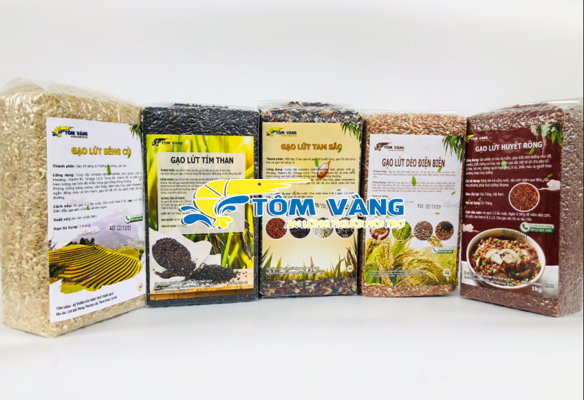  Combo 5 loại gạo lứt Tôm Vàng   tím dẻo điện biên séng cù huyết rồng tam sắc  - hút chân không 1kg - Tôm Vàng 