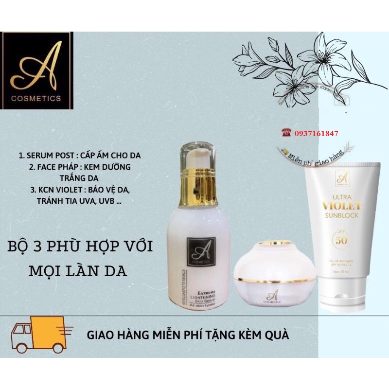 Kem face pháp a + serum spot huyết thanh + kem chống nắng a cosmetics