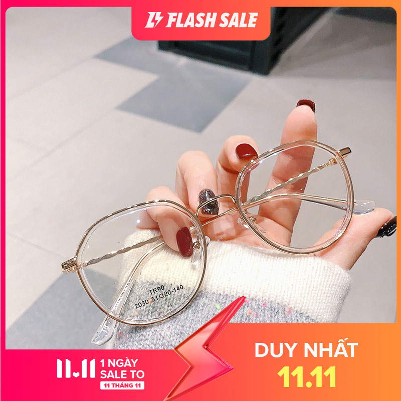 Kính mắt thời trang bảo vệ mắt chống tia UV, kính giả cận có thể thay được tròng cận, gọng kính làm bằng kim loại được mạ hợp kim cao cấp chống rỉ sét, mắt kính không độ 044