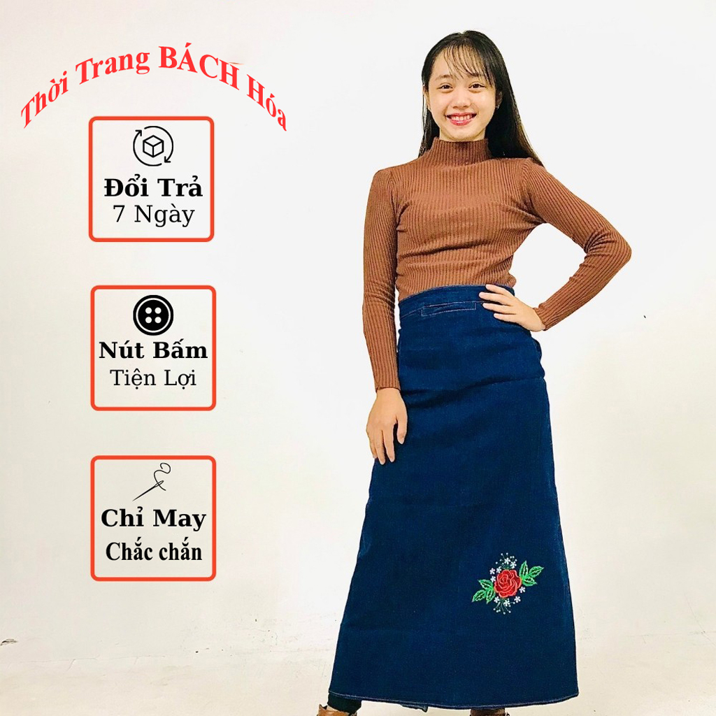 Váy chống nắng jean, chân váy chống nắng jean 3 nút bấm vô cùng tiện lợi