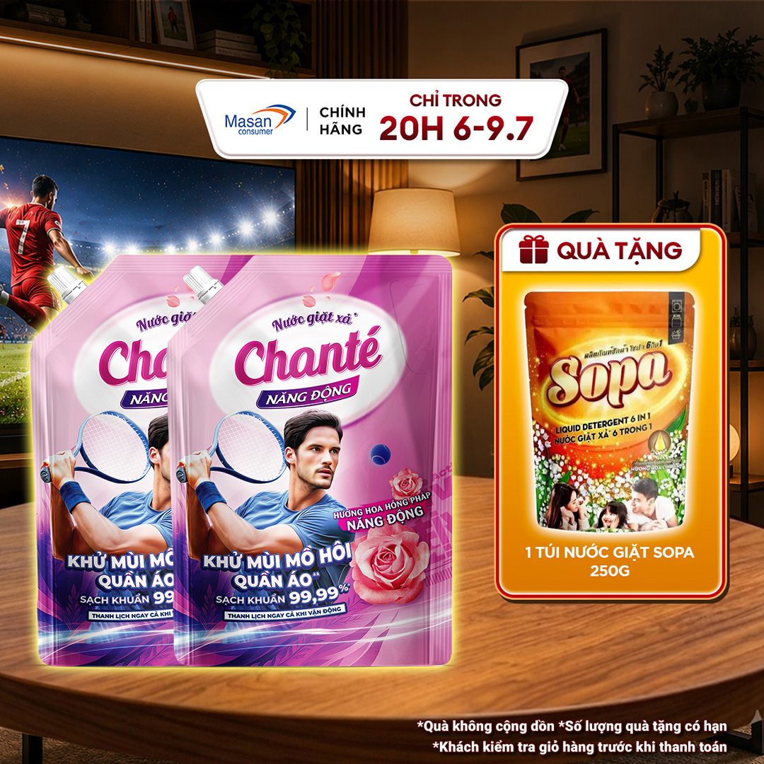Combo 2 Nước giặt xả Chanté Active cao cấp 8 trong 1 túi x 3.2kg