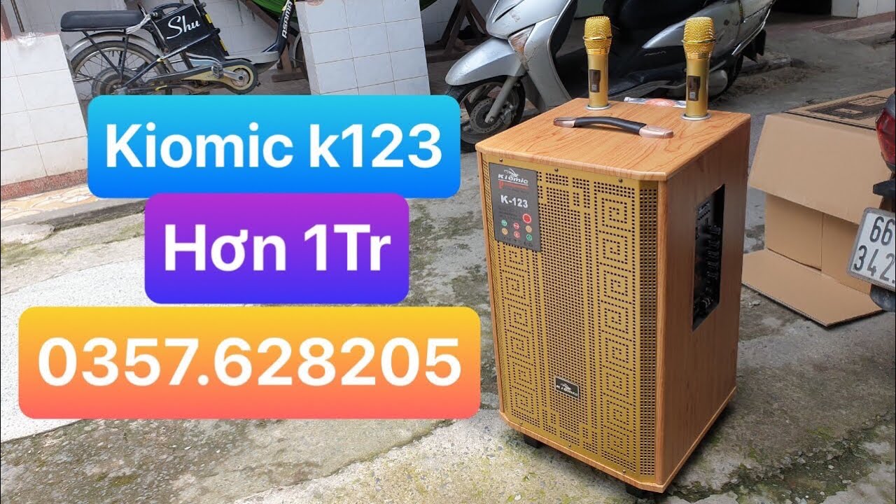 Loa kéo kiomic k126 bass 3 tất kèm 2 micro không dây