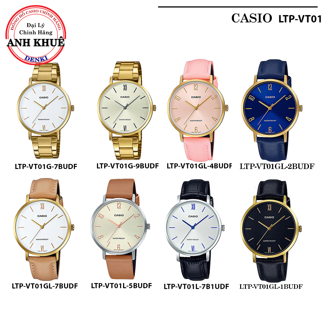Đồng hồ nữ dây kim loại Casio Standard chính hãng Anh Khuê LTP-VT01 Series (34mm) VT01G, VT01GL, VT01L