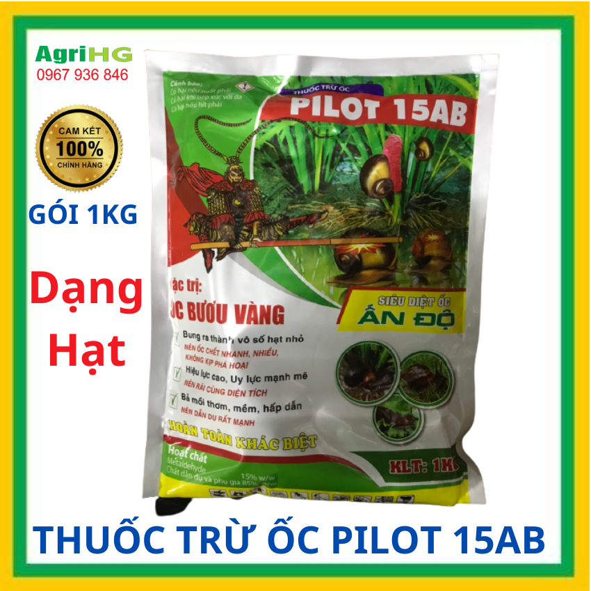Thuốc trừ ốc dạng rải Pilot 15AB Ốc rải 15GR Metaldehyde…… 15% w/w thuốc diệt trừ ốc, thuốc tiêu diệt ốc bươu vàng dạng rải , thuốc đặc trừ ốc bưu vàng, ốc sên, ốc nhớt, ốc bả, AgriHG